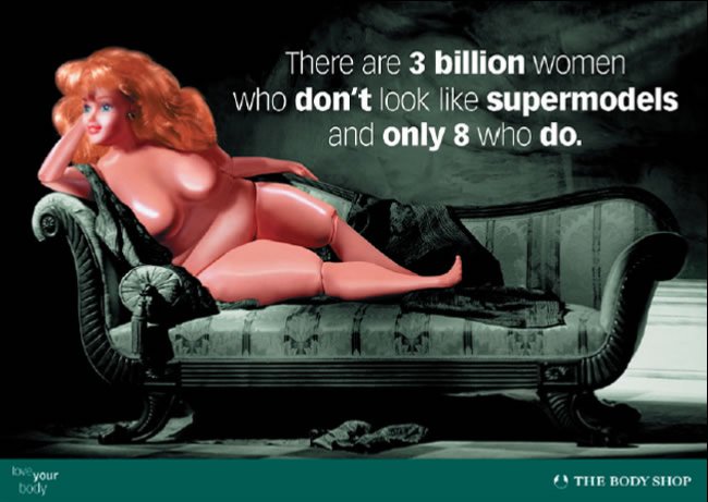 Poster of Ruby, a BBW Barbie doll captioned There are 3 billion women who don’t look like supermodels and only 8 who do. 
