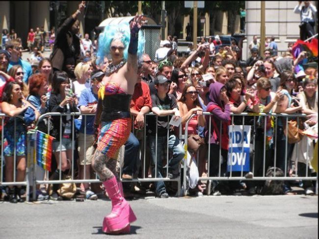 Drag queen performs at a parade