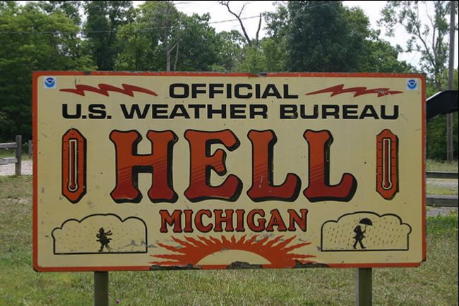 Hell, Michigan sign