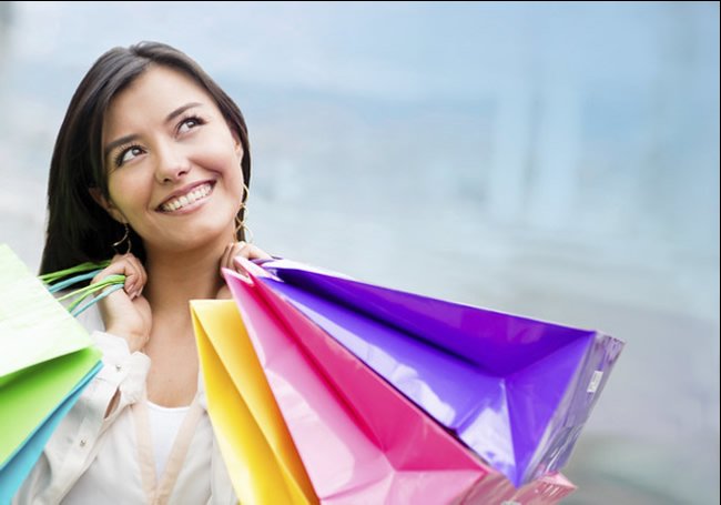 Woman with colorful shopping bags